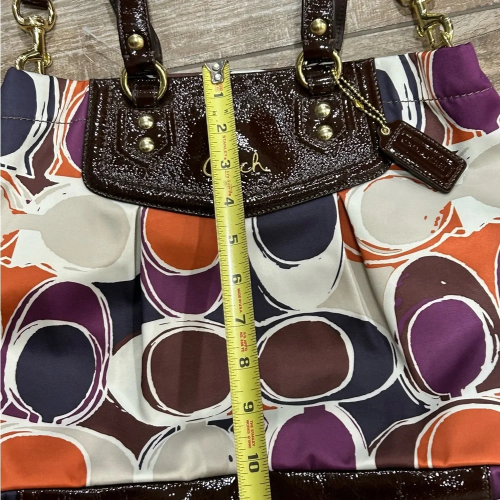 New Coach Ashley Scarf Print Purse F20113 Purple Brown Patent Leather Bag Y2K - Picture 4 of 15